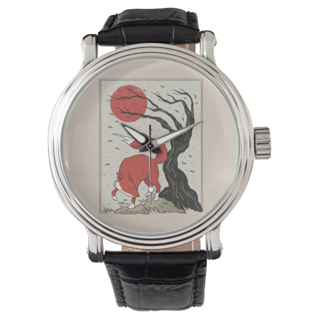 Fox Japanse kunst Horloge (Voorkant)