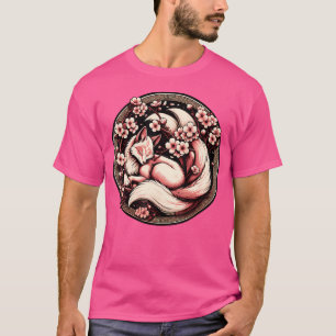 Fox Japanse Nine Tailed Fox Cherry Blossom Flower T-shirt