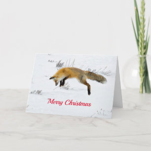 Fox Jumping Sneeuwfoto Feestdagen Kaart