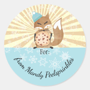 Fox kerstkoekje uit de keuken van het eten ronde sticker