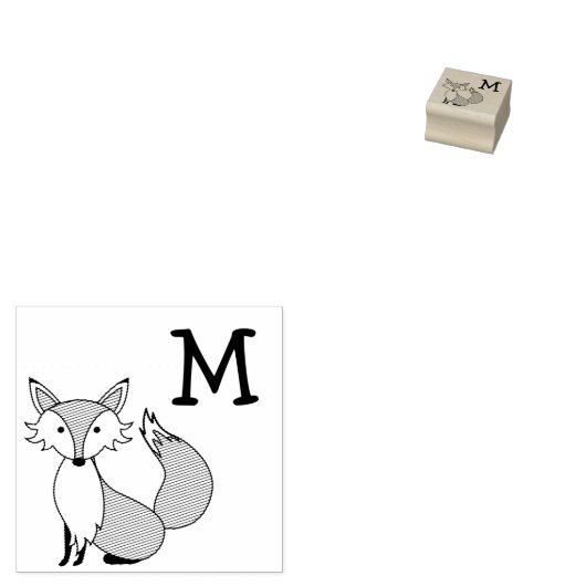 Fox Kind Leuke Woodland Dier Monogram Initiaal Rubberstempel (Gestempeld)