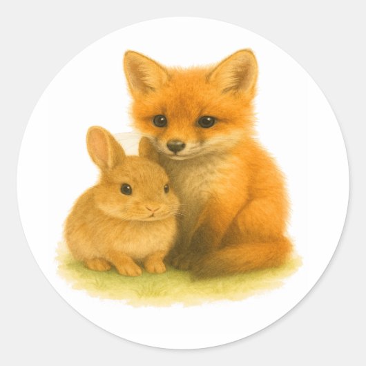 Fox Kit & Bunny Buddies Ronde Sticker (Voorkant)