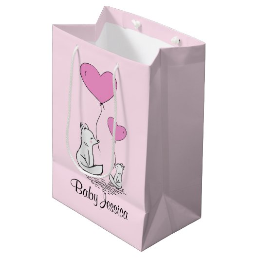 Fox Kit Hart Ballons Ontwerp Gift Bag Medium Cadeauzakje (Voorkant Gekanteld)
