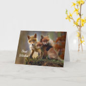 Fox Kits Foto gefeliciteerd Weddenskaart Kaart (Gele Bloem)