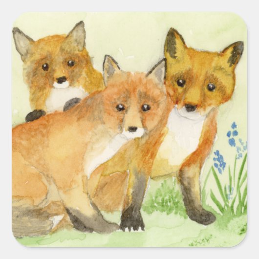Fox Kits Vierkante Sticker (Voorkant)