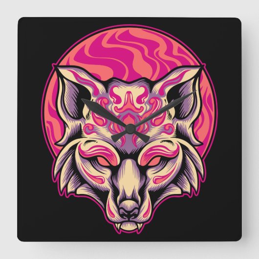 Fox Kitsune Vierkante Klok (Voorkant)