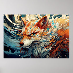Fox Kleurrijke Dier Betoverend Abstract Poster