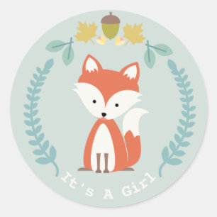 Fox krans meisje Baby shower Ronde Sticker