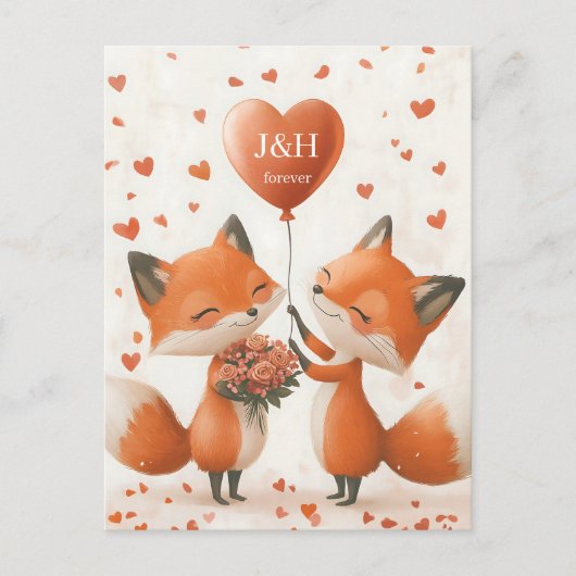 Fox Love Design met  Initialen Briefkaart (Voorkant)