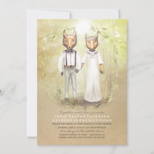 Fox Love Rustic Woodland Wedding Invitations (Devant)