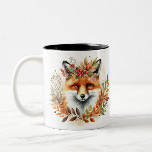 Fox Lover Autum/Herfst boslandmonogram Verjaardag Tweekleurige Koffiemok