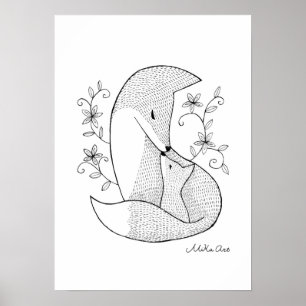 Fox mama en baby Fox Nursery Wall Decor Print