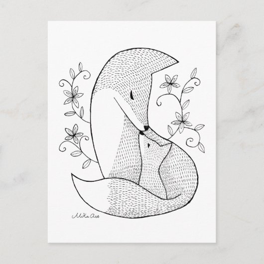 Fox maman et bébé Carte Postale Fox encre dessin A (Devant)