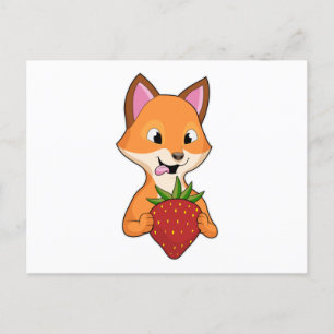 Fox met aardbei briefkaart