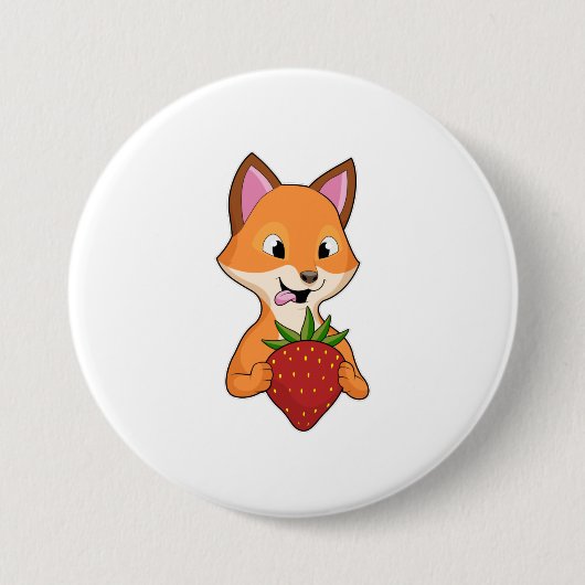 Fox met aardbei ronde button 7,6 cm (Voorkant)