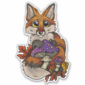 Fox met Autumn Toadstools Sticker (Voorkant)