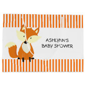 Fox met Baby shower van Oranje en witte strepen Groot Cadeauzakje (Achterkant)