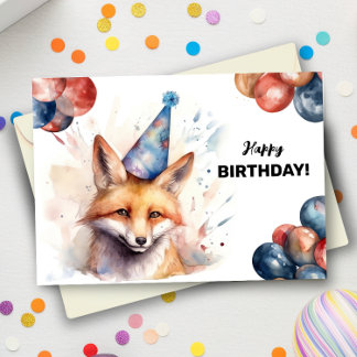 Fox met ballonnen en Party Pet Happy Birthday Kaart