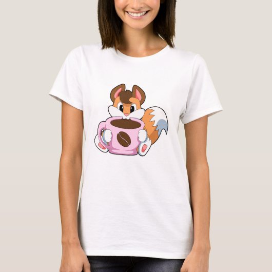 Fox met beker koffie t-shirt (Voorkant)