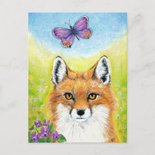 Fox met briefkaart van de vlinder (Voorkant)