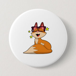 Fox met bril ronde button 7,6 cm