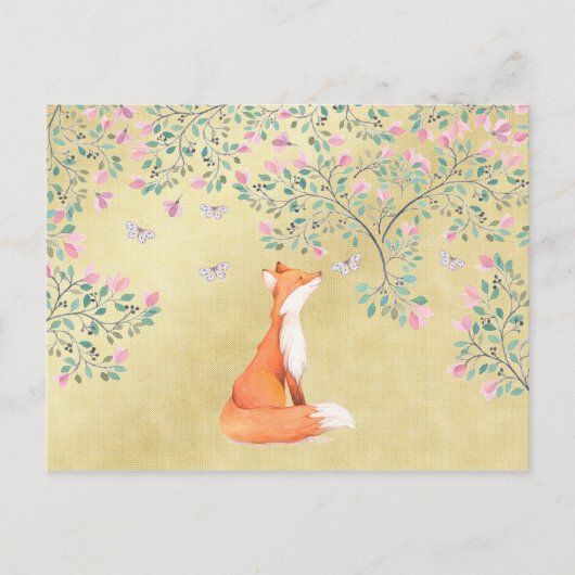 Fox met Butterflies en Roze bloemen Briefkaart (Voorkant)