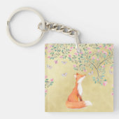 Fox met Butterflies en Roze bloemen Sleutelhanger (voorkant)