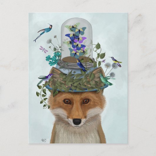Fox met Butterfly Bell Jar Briefkaart (Voorkant)