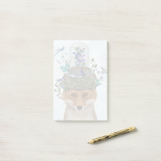 Fox met Butterfly Bell Jar Post-it® Notes (Op bureau)