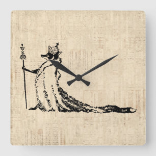 Fox met Crown Antiek Illustration  Art Vierkante Klok