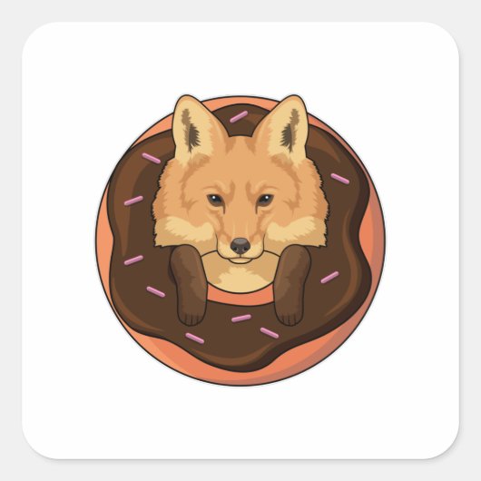 Fox met Donut Vierkante Sticker (Voorkant)