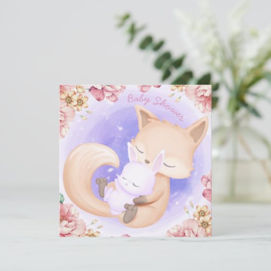 Fox met een Baby shower-uitnodiging Kaart (Staand voorkant)