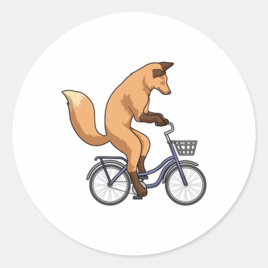 Fox met fiets ronde sticker (Voorkant)