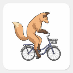 Fox met fiets vierkante sticker
