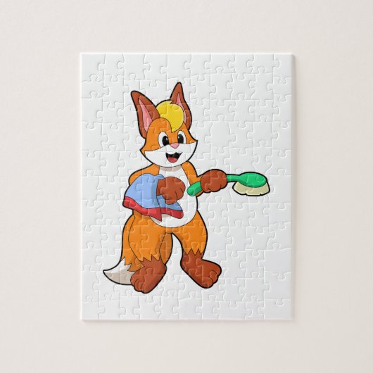 Fox met handdoeken en penseel legpuzzel (Verticaal)