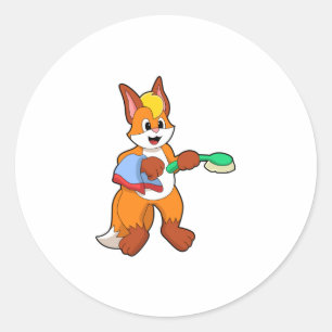 Fox met handdoeken en penseel ronde sticker
