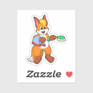 Fox met handdoeken en penseel sticker