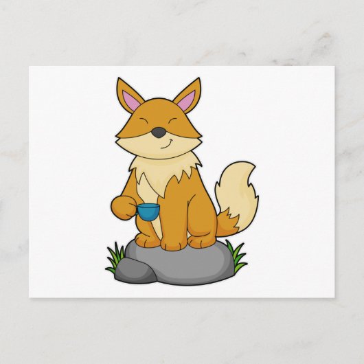 Fox met koffiebeker briefkaart (Voorkant)