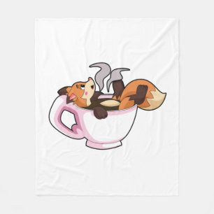 Fox met koffiebeker fleece deken
