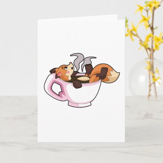 Fox met koffiebeker kaart (Gele Bloem)