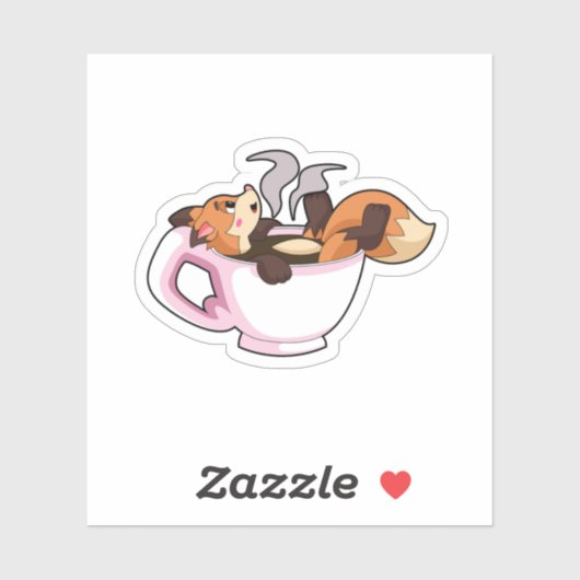 Fox met koffiebeker sticker (Vel)