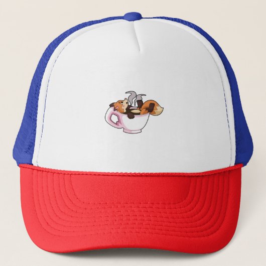 Fox met koffiebeker trucker pet (Voorkant)