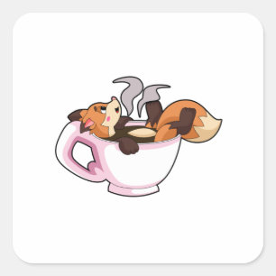 Fox met koffiebeker vierkante sticker