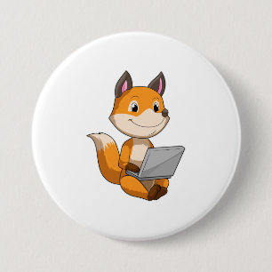 Fox met laptop ronde button 7,6 cm