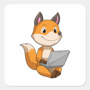 Fox met laptop vierkante sticker