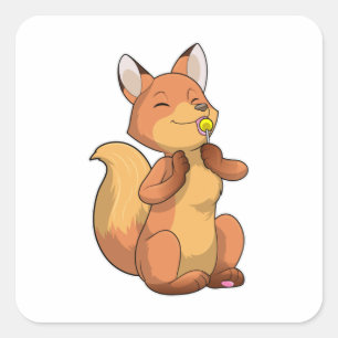 Fox met Lollipop Vierkante Sticker