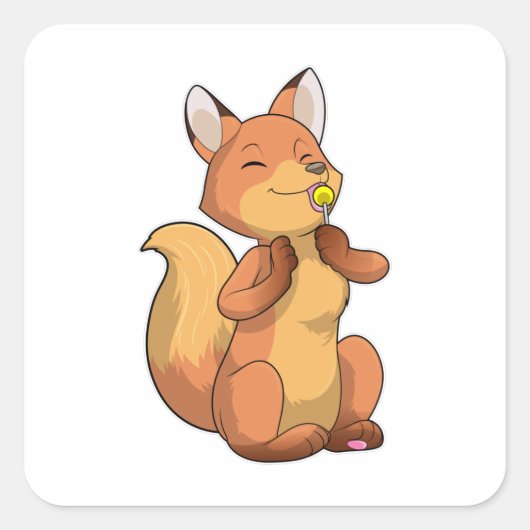 Fox met Lollipop Vierkante Sticker (Voorkant)