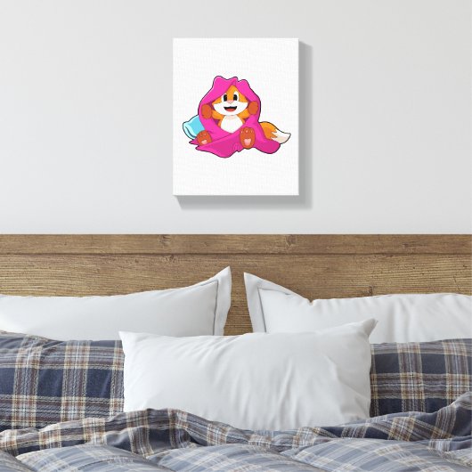 Fox met Pillow en Blanket Canvas Afdruk (Insitu (Slaapkamer))