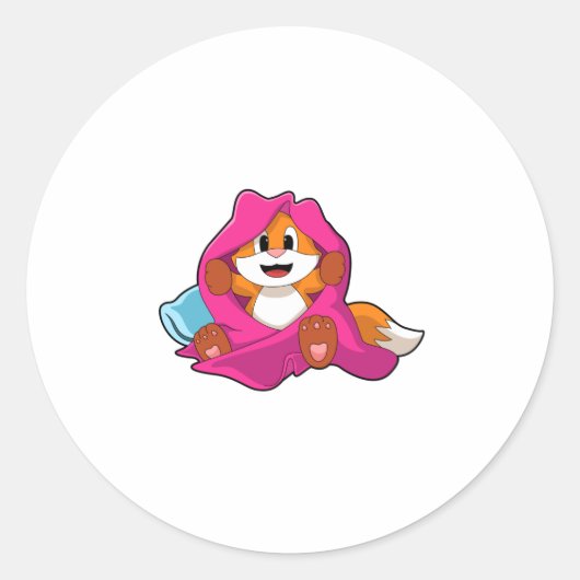 Fox met Pillow en Blanket Ronde Sticker (Voorkant)