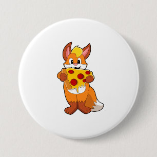 Fox met Pizza Ronde Button 7,6 Cm